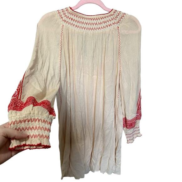 Free People Wind Willow Cashmere Dress Long Sleeve Mini Red Cream Size XS - Picture 6 of 11
